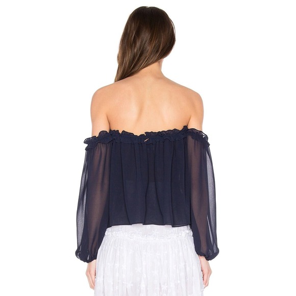 Misa LA Livey Top Navy Off The Shoulder Halter Blouse Chiffon Womens Size Medium - Picture 16 of 16